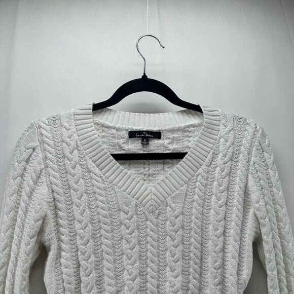 Love Tree Cropped Sweater Women Sz S Cable Knit Pullover V-Neck Minimalist White - Picture 3 of 11